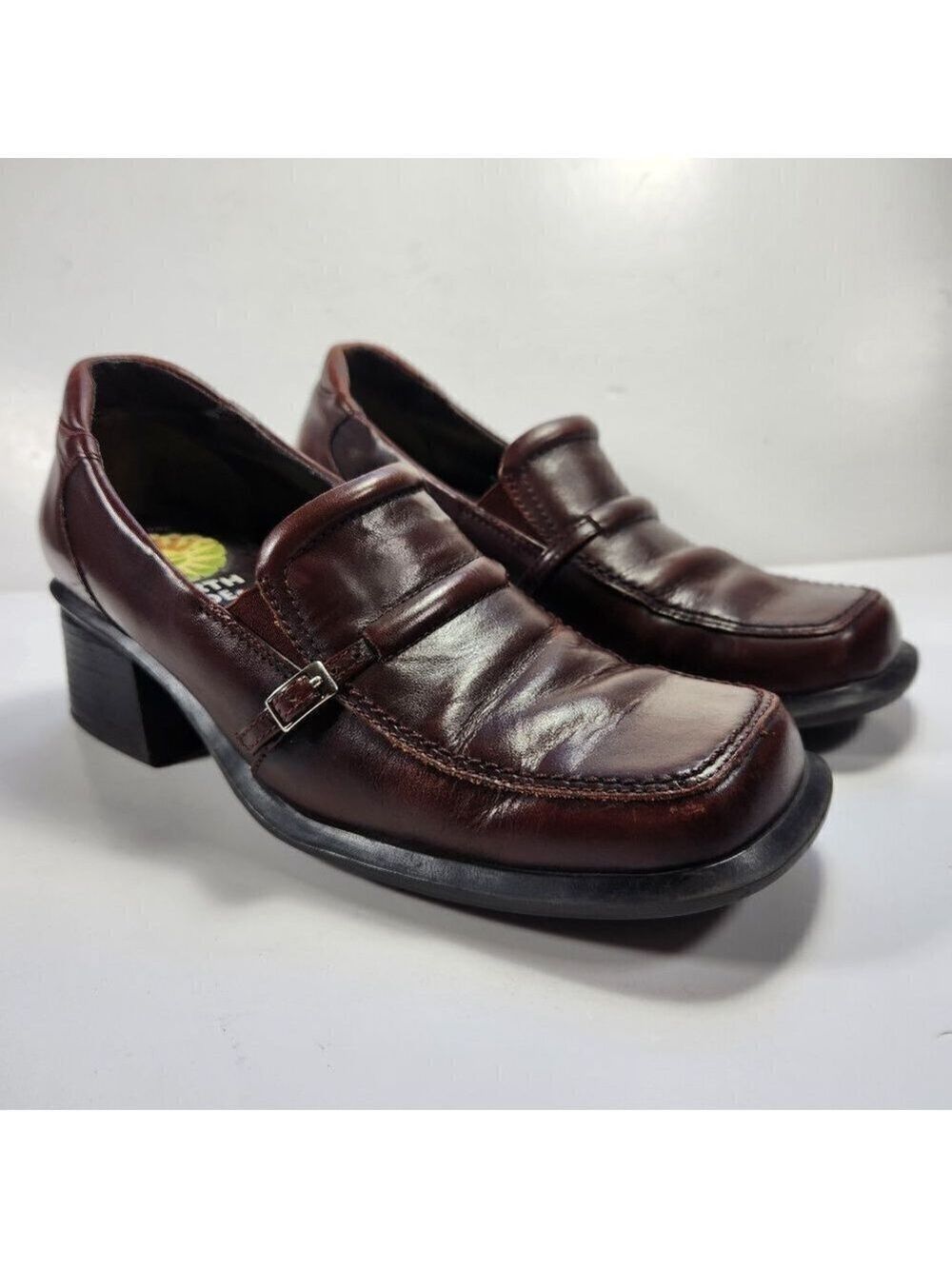 Earth Shoes Womens Size 7 Brown Leather 90s Grunge Style Chunky Heeled Loafers